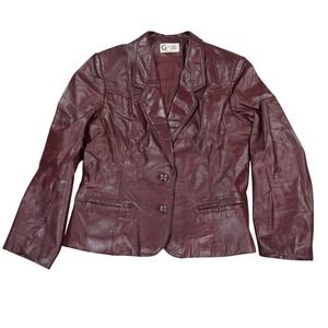 Vintage G-III Leather Blazer Jacket Women Size 13/14 Marron Burgundy Wine Casual